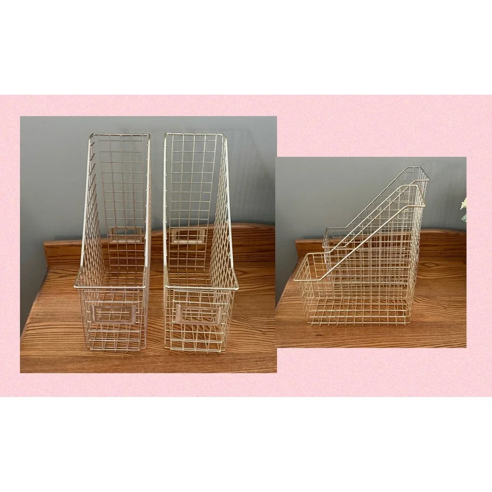 Set of 2 Gold Wire Magazine Files Desk Organizers with‎ Label Holders